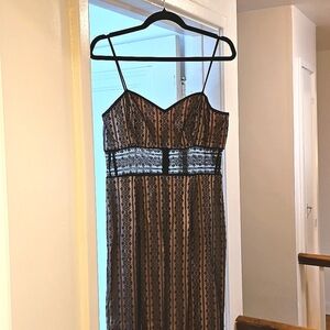 Metallic Light Copper & Black Lace Evening Dress, Vintage Y2K, Sz 9/10